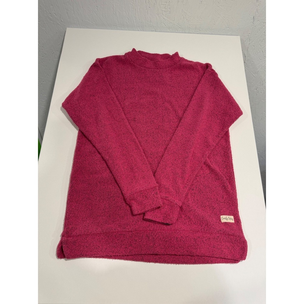 Comfy Terry Pink Boucle Mock Neck Sweatshirt Womens XL Long Sleeve Cotton Blend
